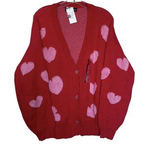 33 DEGREES Cardigan Sweater Women XL Red Pink Hearts Valentine Love